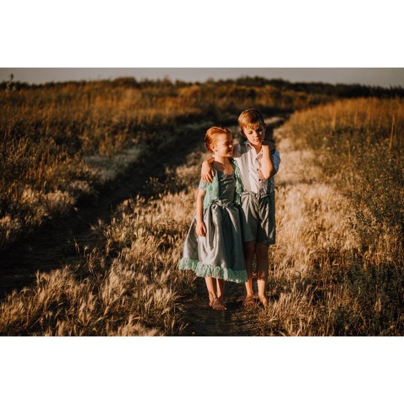 Girls vintage Teal flowy flutter sleeve dress Grow flower princess style dress - Picture 8 of 10